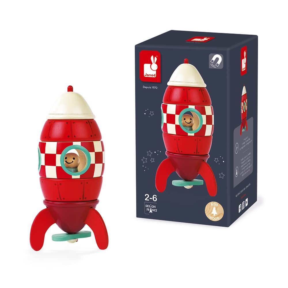 Janod Magnetic Rocket Kit - 5-Piece Wooden Space Adventure