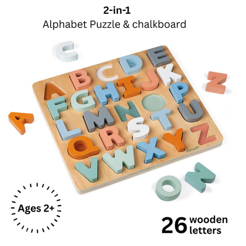 Janod Alphabet Puzzle - 3-In-1 Wooden ABC Learning Board