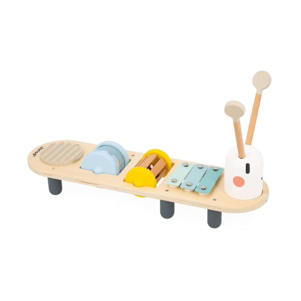 Janod Caterpillar Wooden Music Stand - 5 Instruments for Sensory Play