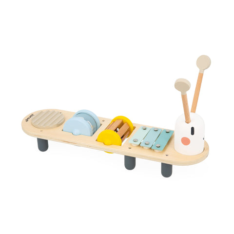 Janod Caterpillar Wooden Music Stand - 5 Instruments for Sensory Play