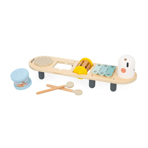 Janod Caterpillar Wooden Music Stand - 5 Instruments for Sensory Play