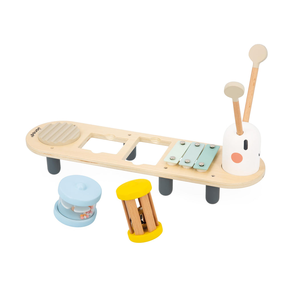 Janod Caterpillar Wooden Music Stand - 5 Instruments for Sensory Play