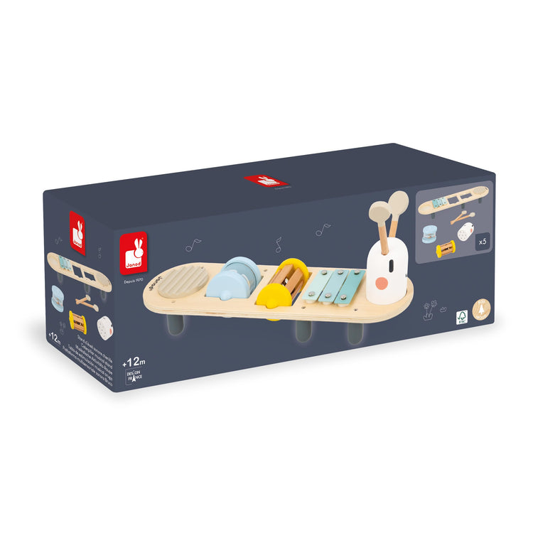 Janod Caterpillar Wooden Music Stand - 5 Instruments for Sensory Play