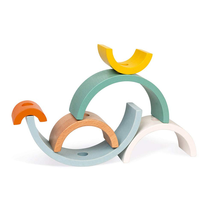 Janod Rainbow Turtle - 2-In-1 Stacking Pull Toy with Arches