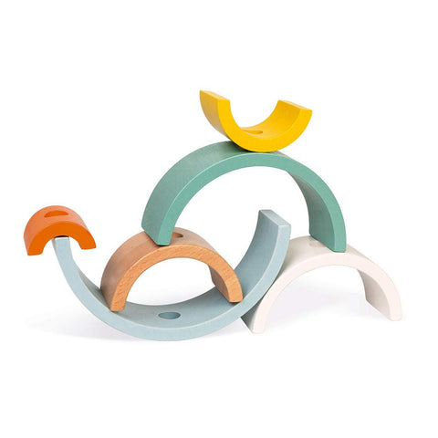 Janod Rainbow Turtle - 2-In-1 Stacking Pull Toy with Arches