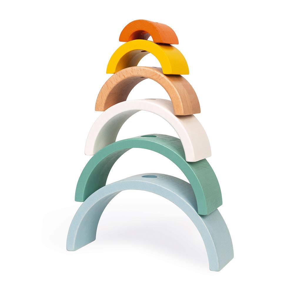 Janod Rainbow Turtle - 2-In-1 Stacking Pull Toy with Arches