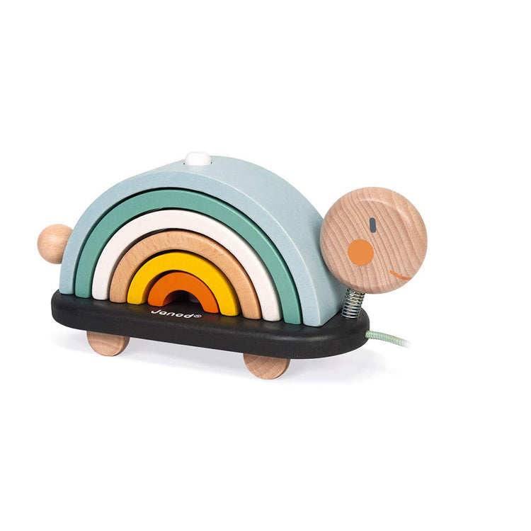 Janod Rainbow Turtle - 2-In-1 Stacking Pull Toy with Arches