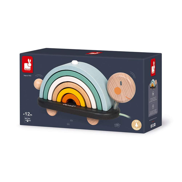 Janod Rainbow Turtle - 2-In-1 Stacking Pull Toy with Arches
