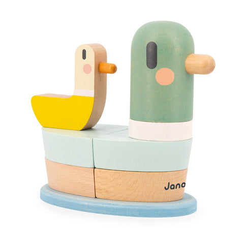 Janod Duck Stacking Toy - 7 Wooden Pieces on Flexible Poles