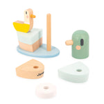 Janod Duck Stacking Toy - 7 Wooden Pieces on Flexible Poles