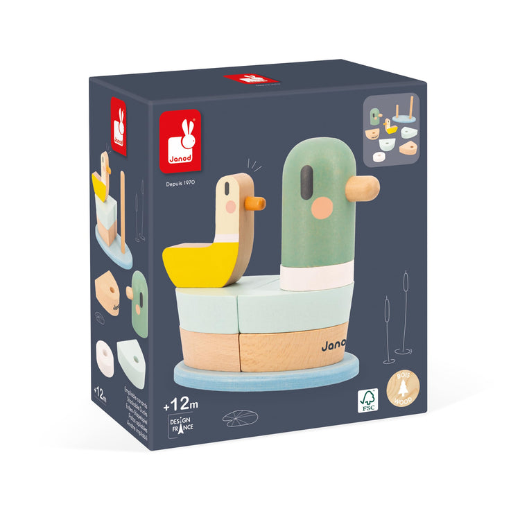 Janod Duck Stacking Toy - 7 Wooden Pieces on Flexible Poles
