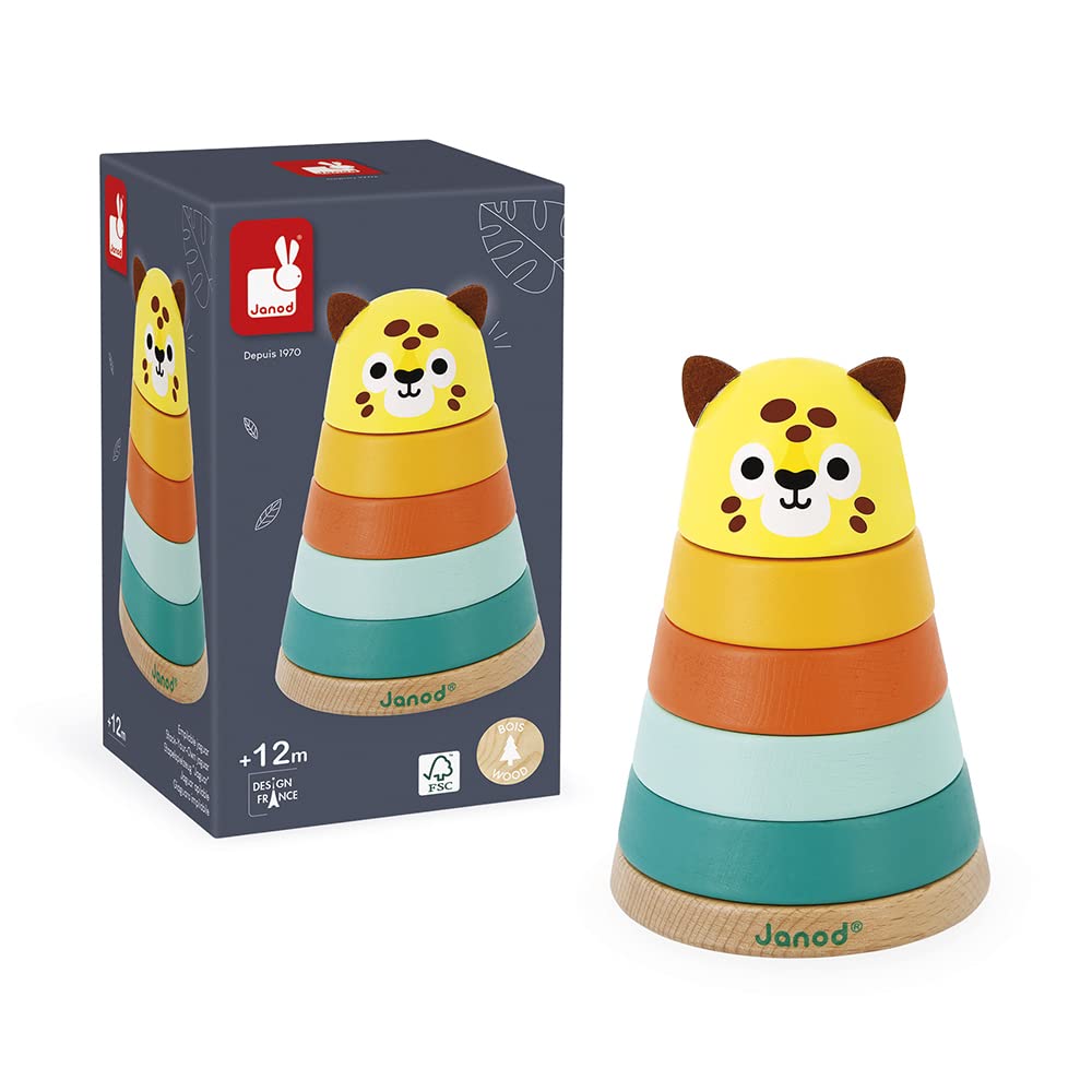 Janod Tropik Jaguar - 5 Wooden Stacking Pieces for Toddlers