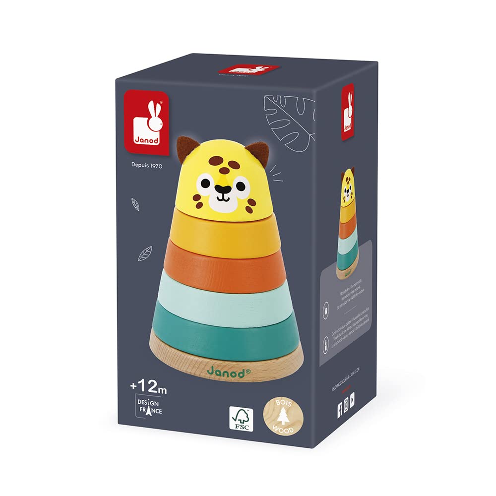 Janod Tropik Jaguar - 5 Wooden Stacking Pieces for Toddlers