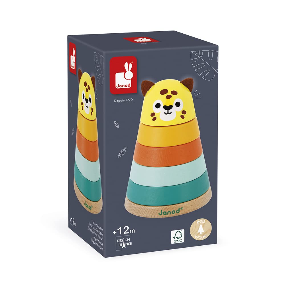 Janod Tropik Jaguar - 5 Wooden Stacking Pieces for Toddlers