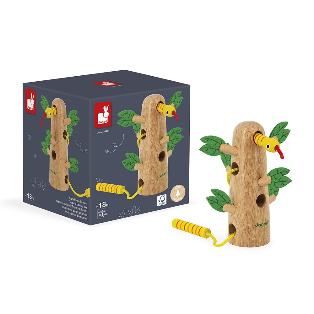Janod Tropik Lace-Up Tree - Wooden Lacing Toy with Felt
