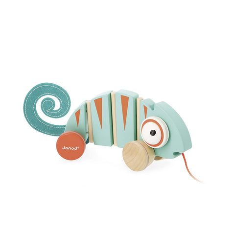 Janod Tropik Chameleon - Wooden Pull-Along with Silent Wheels
