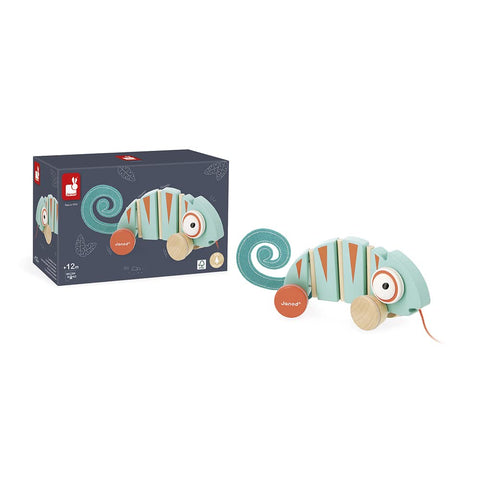 Janod Tropik Chameleon - Wooden Pull-Along with Silent Wheels