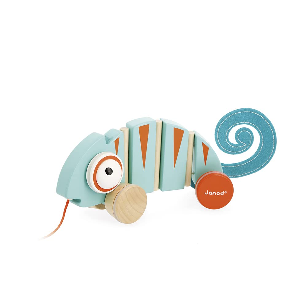 Janod Tropik Chameleon - Wooden Pull-Along with Silent Wheels