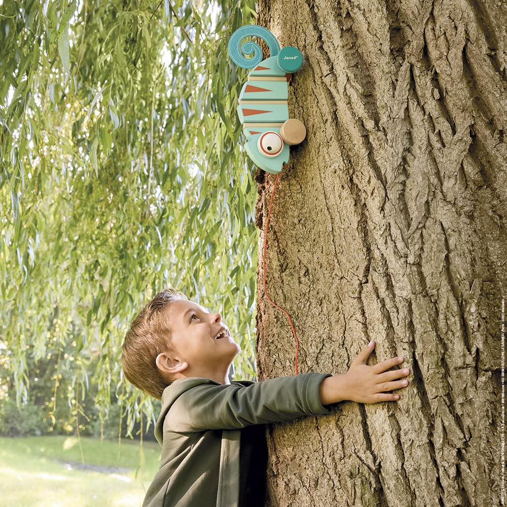 Janod Tropik Chameleon - Wooden Pull-Along with Silent Wheels