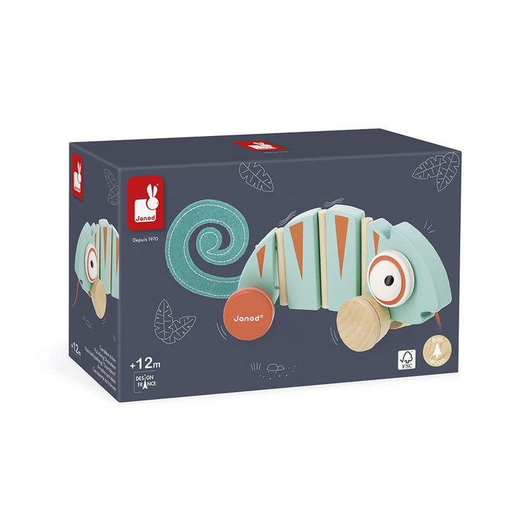 Janod Tropik Chameleon - Wooden Pull-Along with Silent Wheels