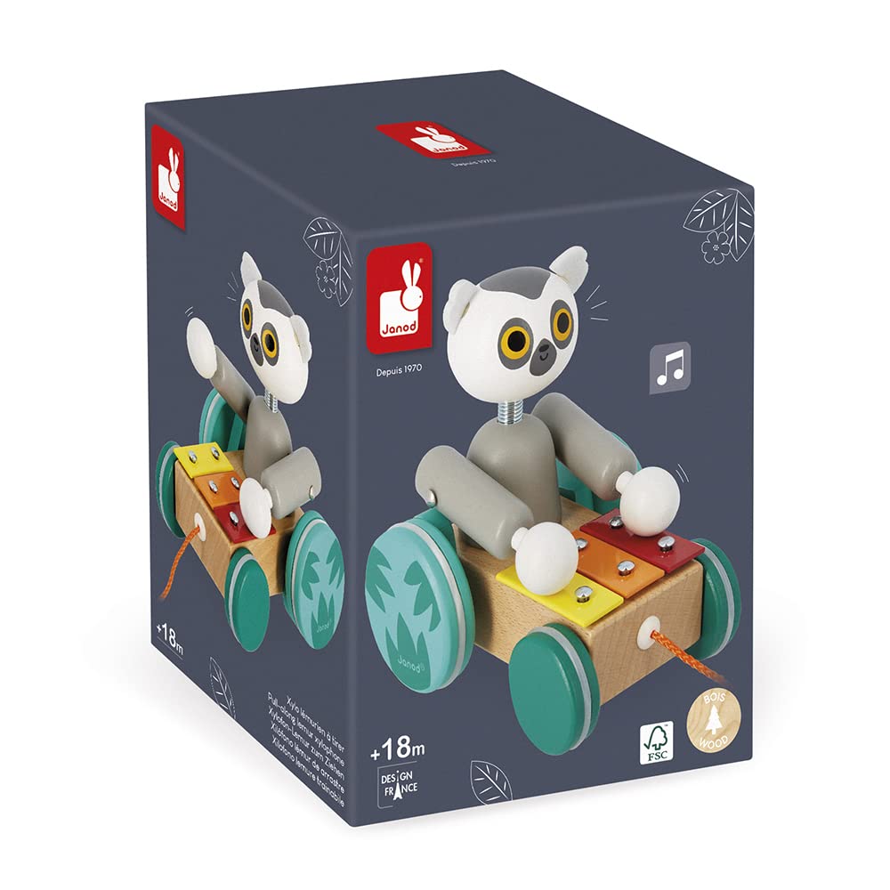 Janod Lemur Xylophone - 2-In-1 Pull-Along Musical Adventure