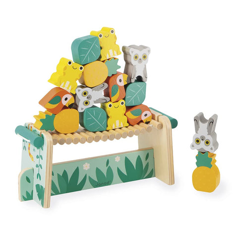Janod Tropik Balance Game - 1 Bridge & 15 Wooden Jungle Stacking Pieces