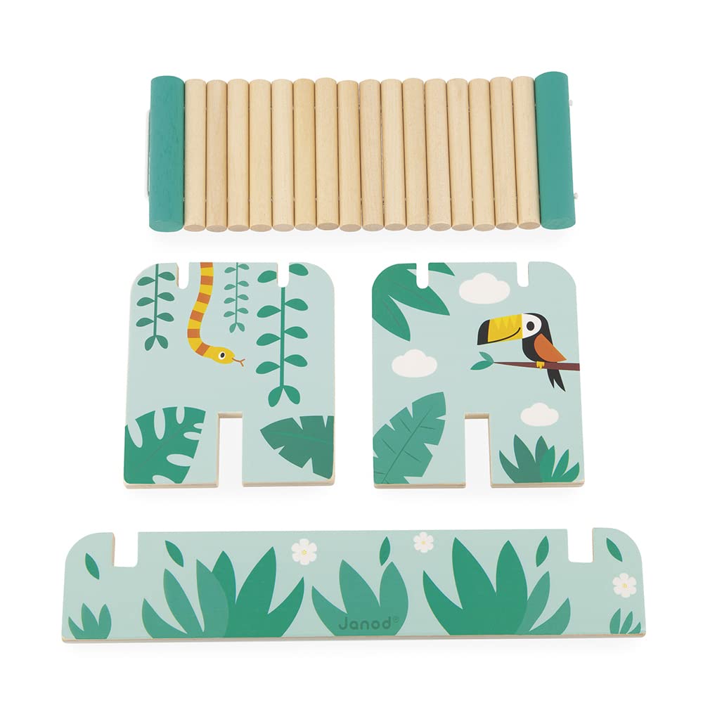Janod Tropik Balance Game - 1 Bridge & 15 Wooden Jungle Stacking Pieces