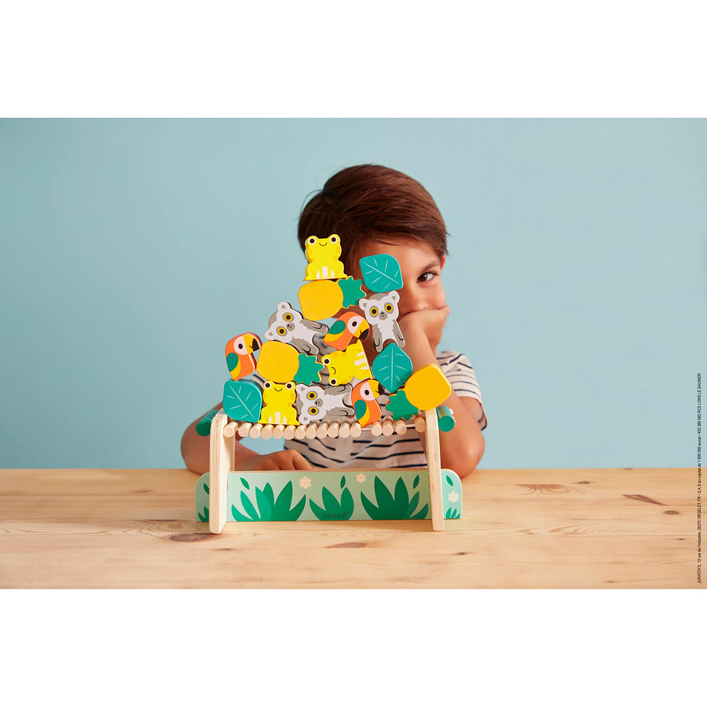 Janod Tropik Balance Game - 1 Bridge & 15 Wooden Jungle Stacking Pieces