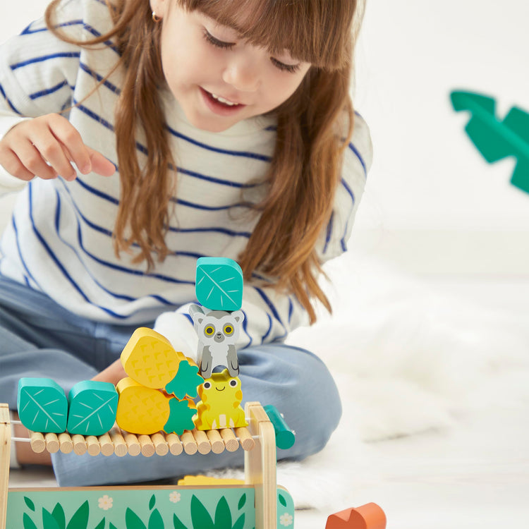 Janod Tropik Balance Game - 1 Bridge & 15 Wooden Jungle Stacking Pieces