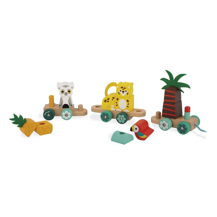 Janod Tropik Train - 11 Pieces and 3 Cars for First Steps