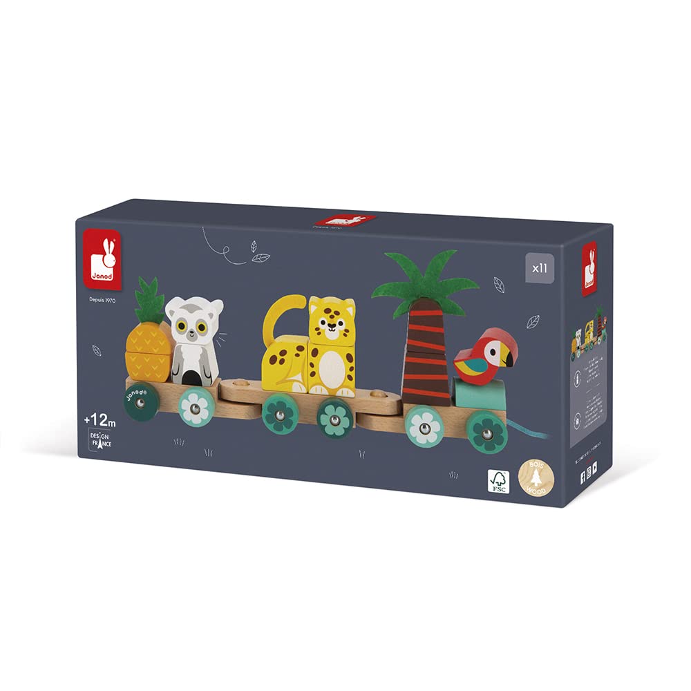 Janod Tropik Train - 11 Pieces and 3 Cars for First Steps