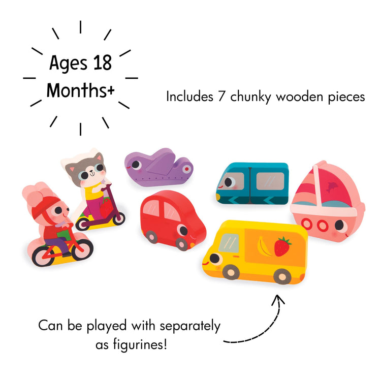 Janod Vehicles Chunky Puzzle - 7 Easy-Grip Wooden Pieces