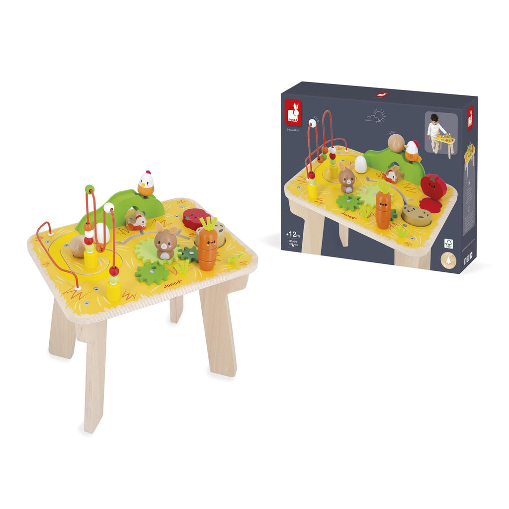 Janod Farm Activity Table - 8 Wooden Games for Toddlers