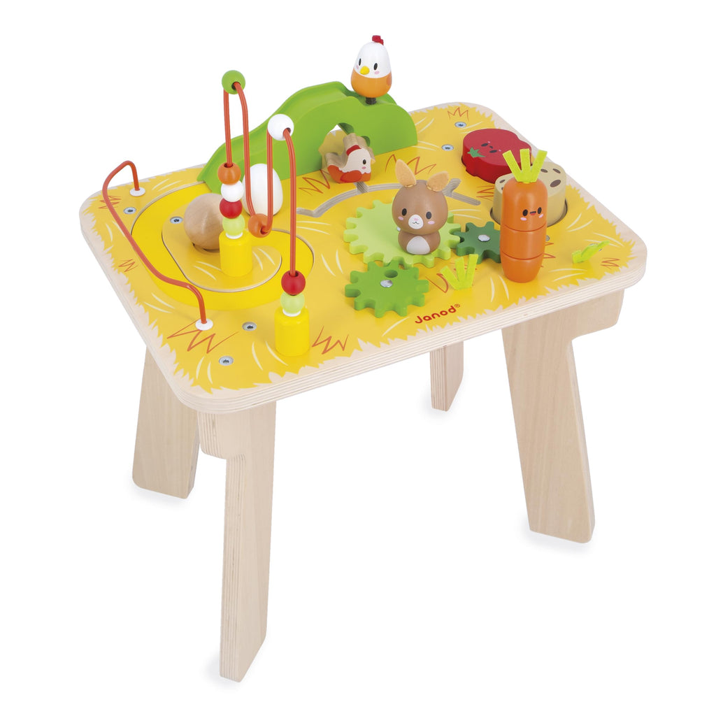 Janod Farm Activity Table - 8 Wooden Games for Toddlers