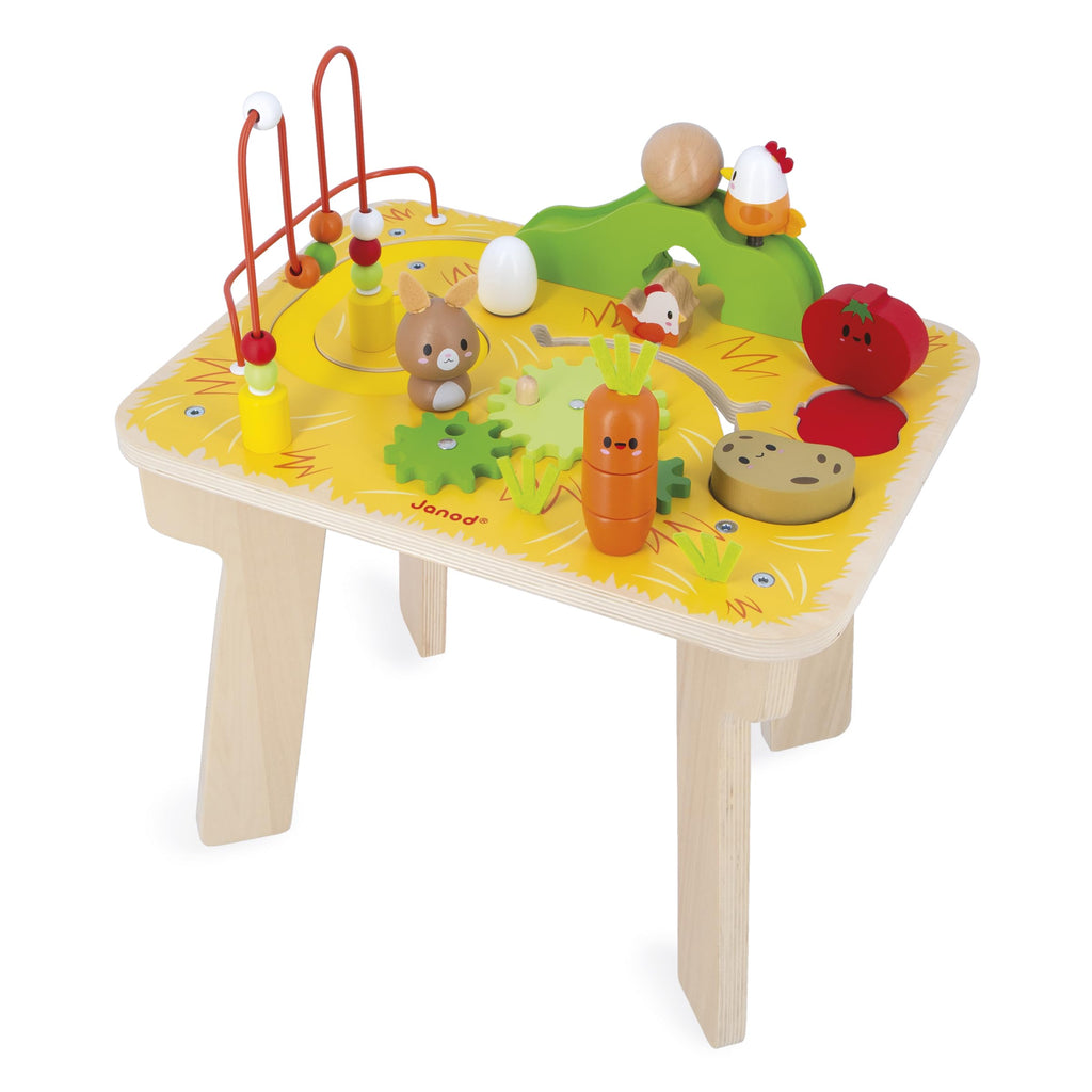 Janod Farm Activity Table - 8 Wooden Games for Toddlers
