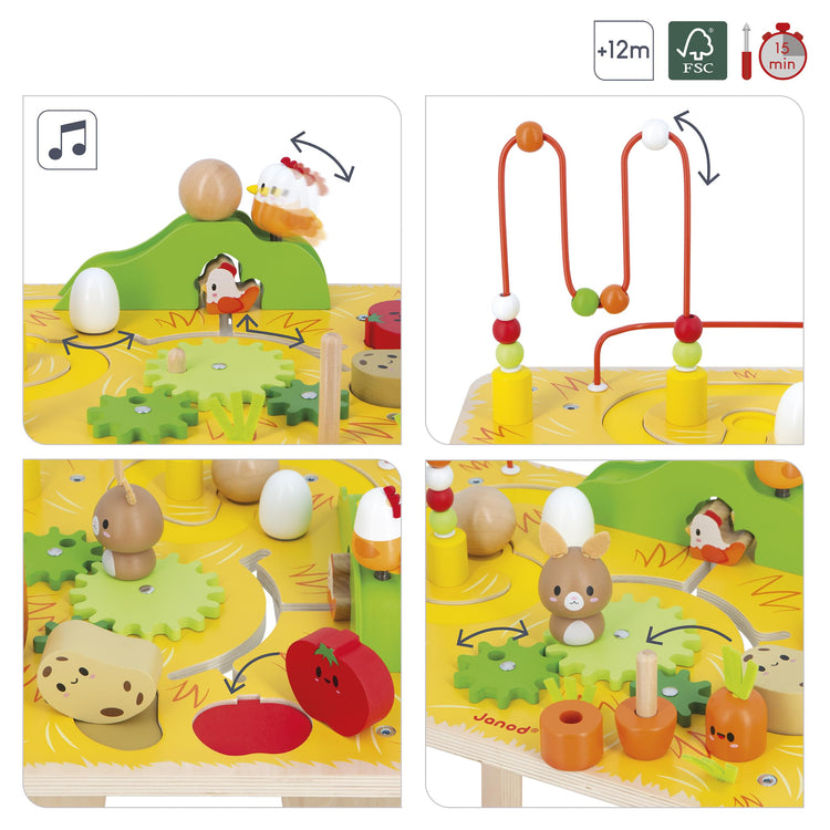 Janod Farm Activity Table - 8 Wooden Games for Toddlers