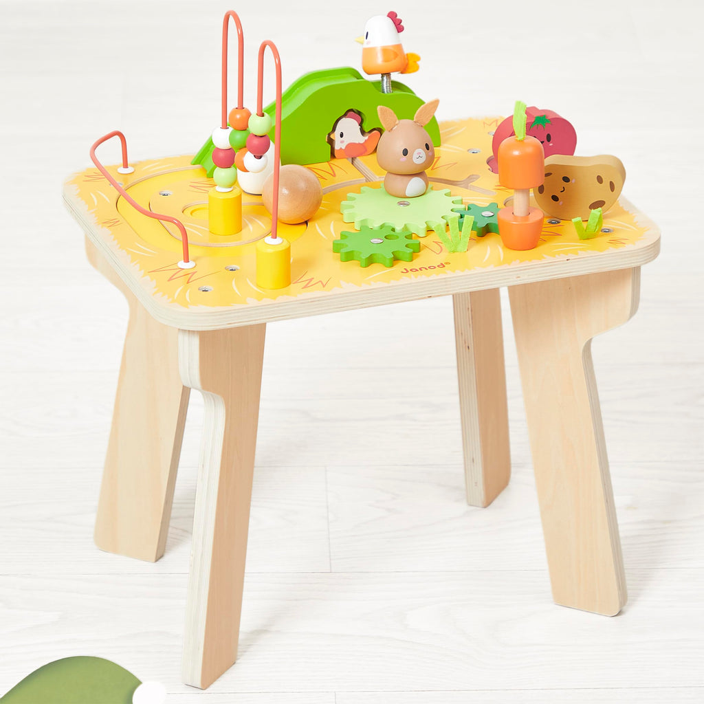 Janod Farm Activity Table - 8 Wooden Games for Toddlers