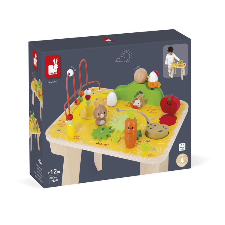 Janod Farm Activity Table - 8 Wooden Games for Toddlers