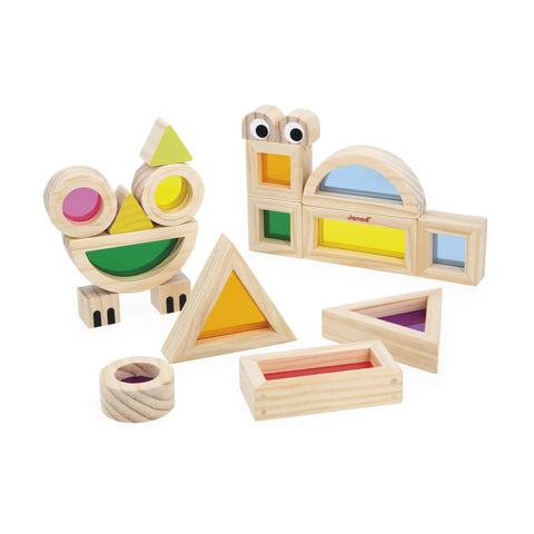 Janod Wooden Assembly Blocks - 18 Blocks, 6 Model Cards