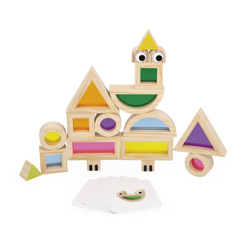 Janod Wooden Assembly Blocks - 18 Blocks, 6 Model Cards