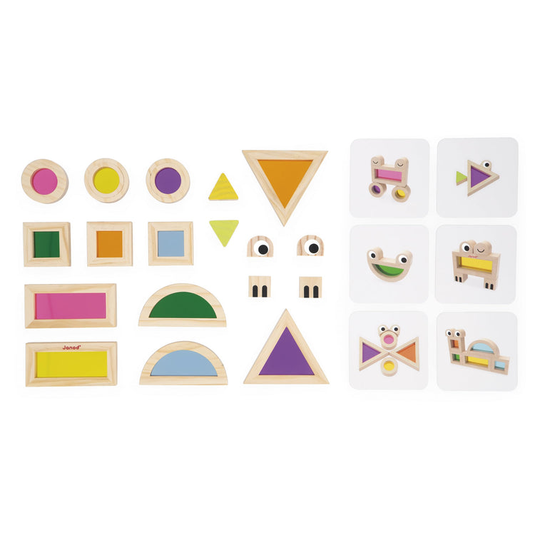 Janod Wooden Assembly Blocks - 18 Blocks, 6 Model Cards