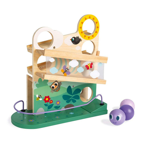 Janod Caterpillar Ball Track - Wooden Ramp Run for Toddlers
