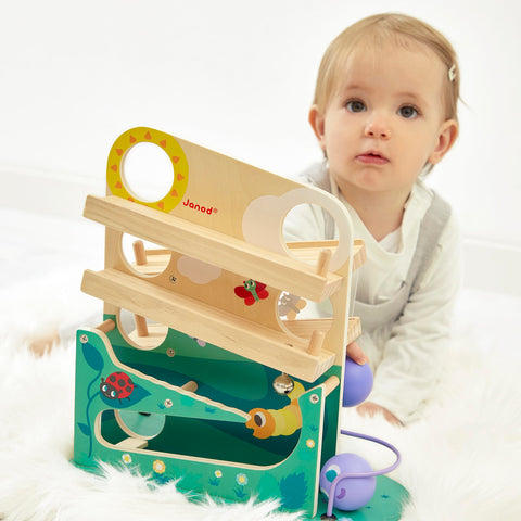 Janod Caterpillar Ball Track - Wooden Ramp Run for Toddlers