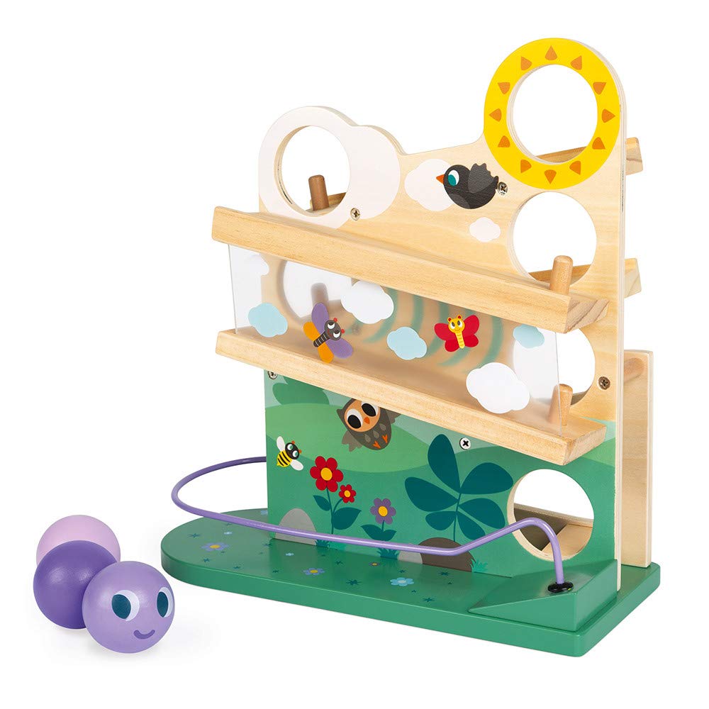 Janod Caterpillar Ball Track - Wooden Ramp Run for Toddlers