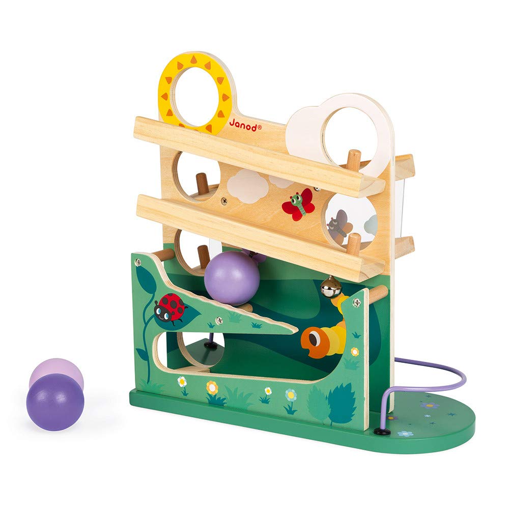 Janod Caterpillar Ball Track - Wooden Ramp Run for Toddlers