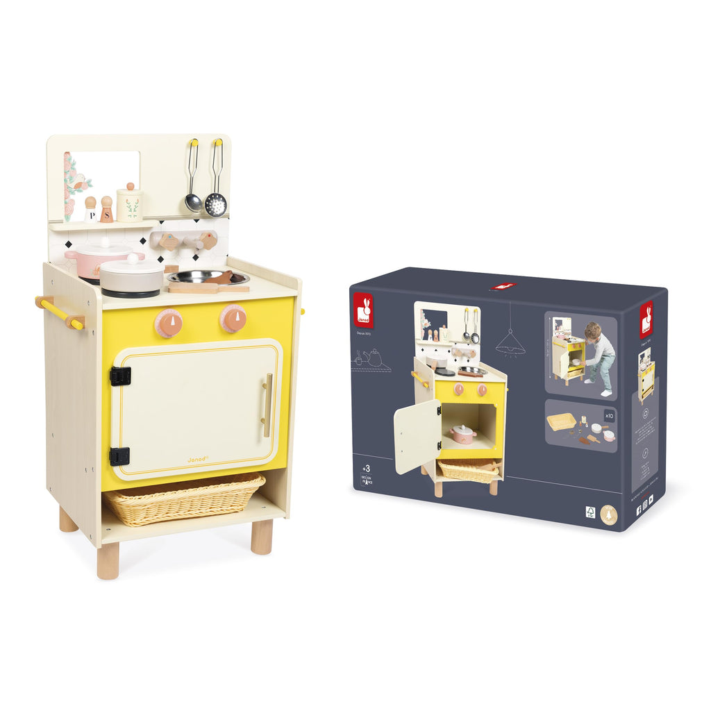 Janod Yellow Wooden Kitchen - 11 Accessories and Sound Knobs