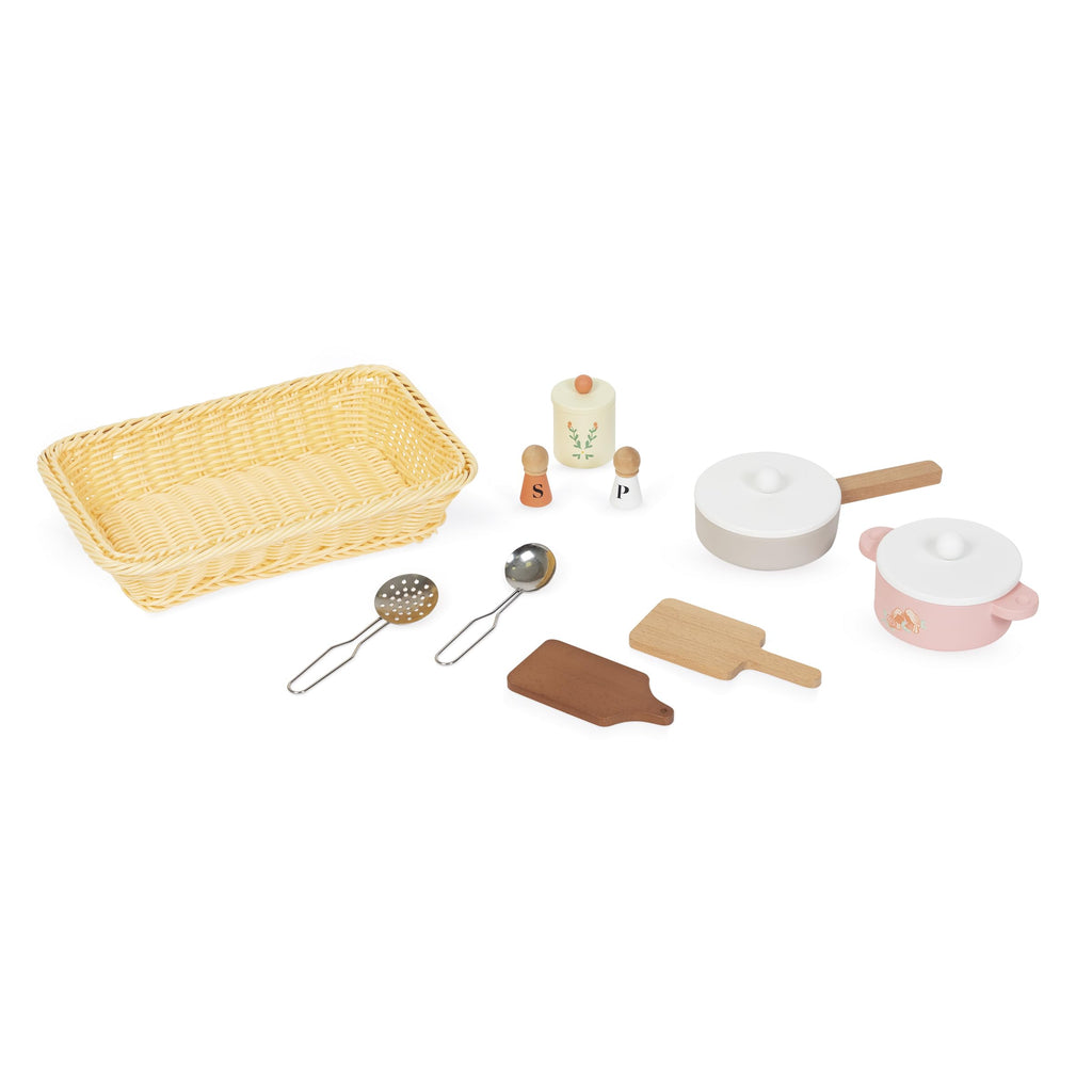 Janod Yellow Wooden Kitchen - 11 Accessories and Sound Knobs