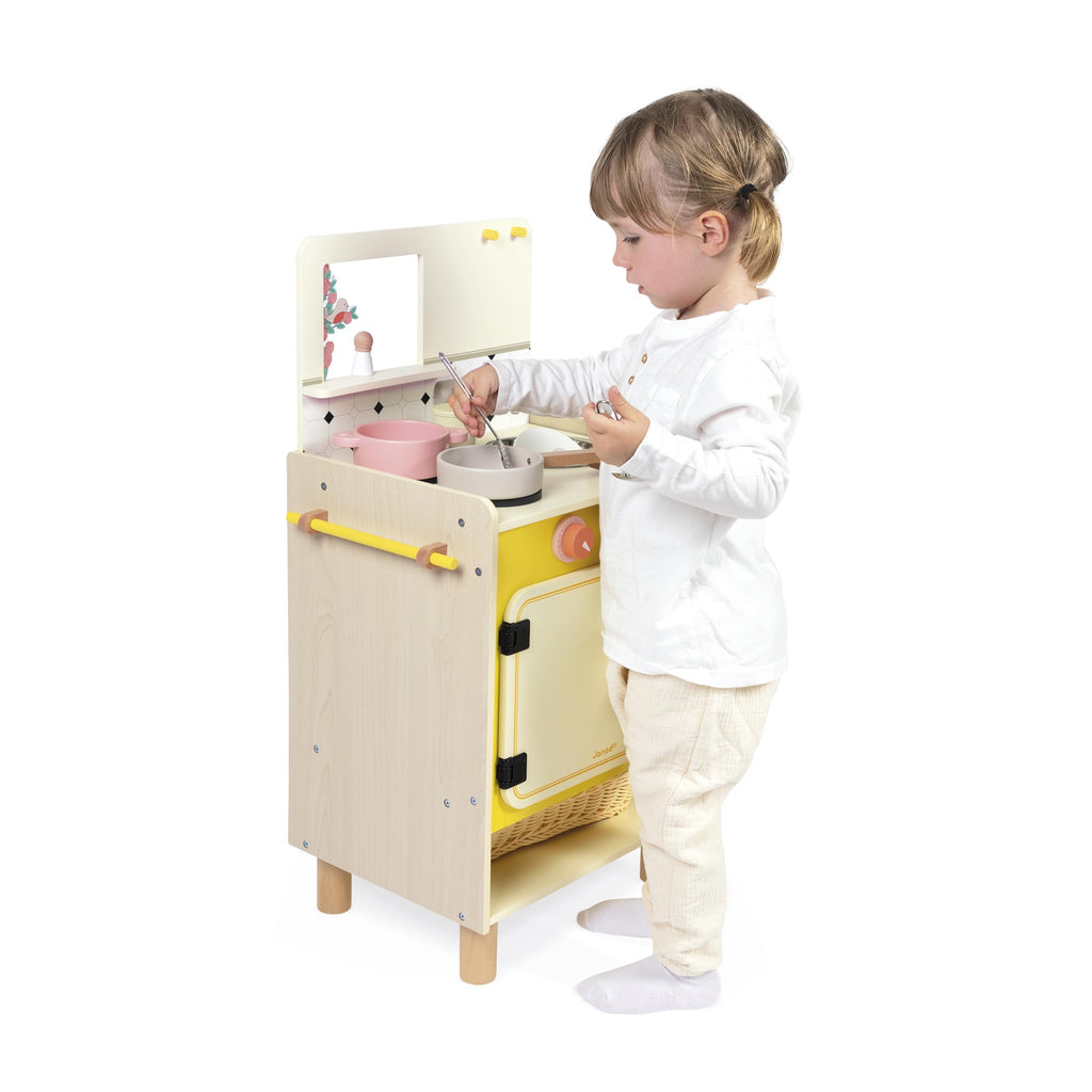 Janod Yellow Wooden Kitchen - 11 Accessories and Sound Knobs