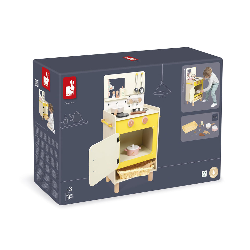 Janod Yellow Wooden Kitchen - 11 Accessories and Sound Knobs