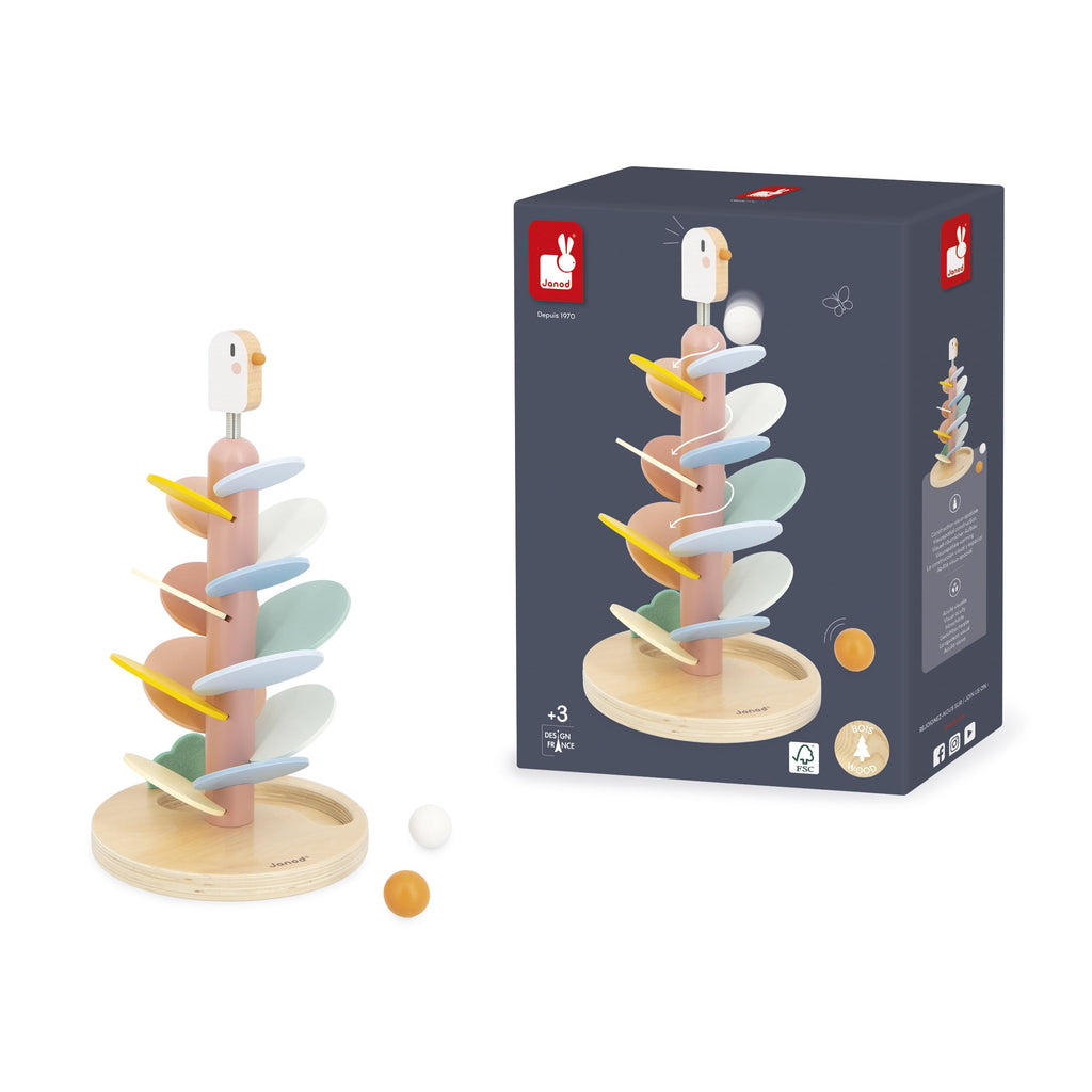Janod Bird Descender - Wooden Slide with Rolling Marbles